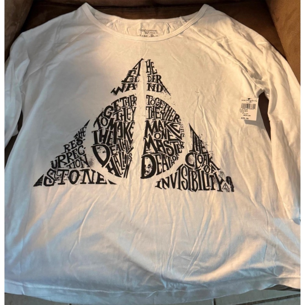 NWT Universal Studios Wizarding World Harry Potter Shirt Deathly Hallows M White